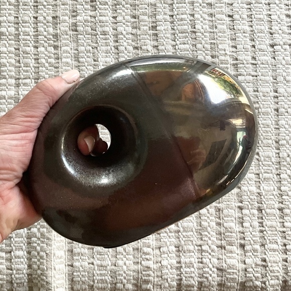 MCM Ceramic Art decoration Display round flat look through hole Iridescent Brown - Picture 2 of 7